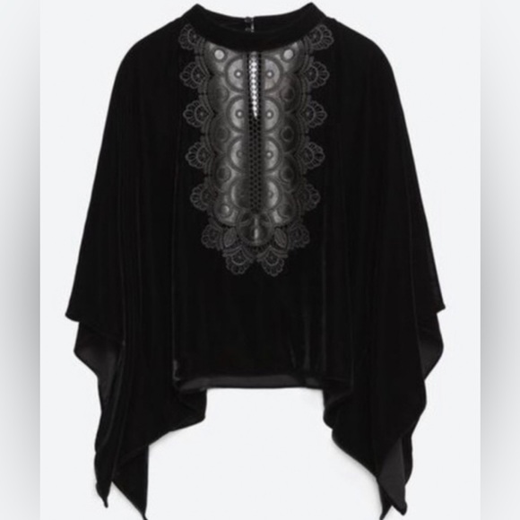 Zara Women’s embroidered velvet cape top - Picture 1 of 4